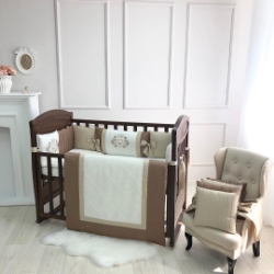Set de lenjerie pentru pătuț copii / bebe, 6 piese, Royal coffee